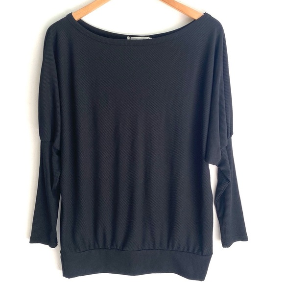Exlura Black Long Sleeve Off Shoulder Top Batwing Casual Oversized Solid Tee, M - Picture 8 of 10